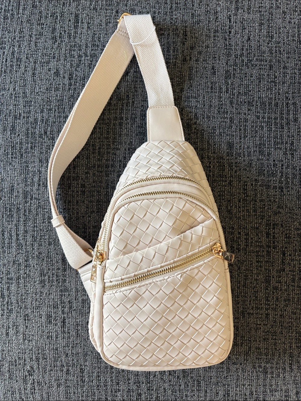 Urban Expressions Zephyr Woven Sling Backpack Leather Womens Oatmilk Cream